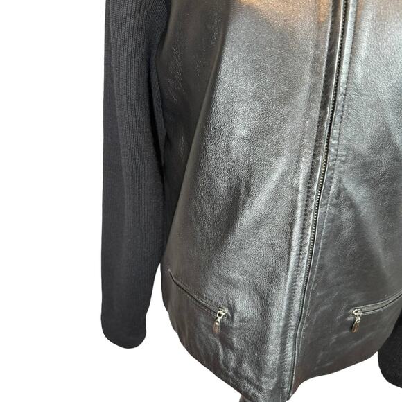 Coldwater Creek Leather and Merino‎ Wool Zip Front Jacket Black Medium - Picture 2 of 8